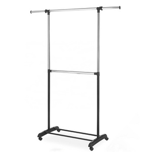 Premium Adjustable portable garment rack industrial modern garment rack foldable Double Rod Clothing Garment Rack