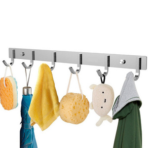 Silver Metal Multifunctional Bathroom Kitchen Heavy Duty Rack Wall Mounted Hat Towel Stainless Steel Row Coat Hanger Hook