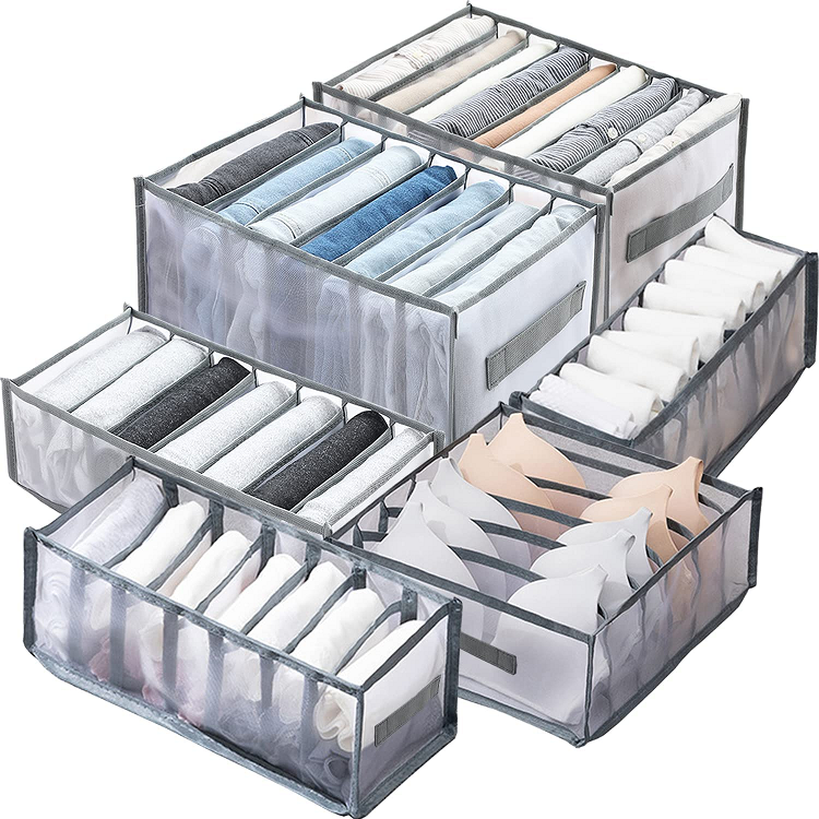 Closet Storage & Organization Wardrobe Clothes Organizer , 7 Grids Foldable Visible Clothes Drawer Mesh Storage Box for Jeans