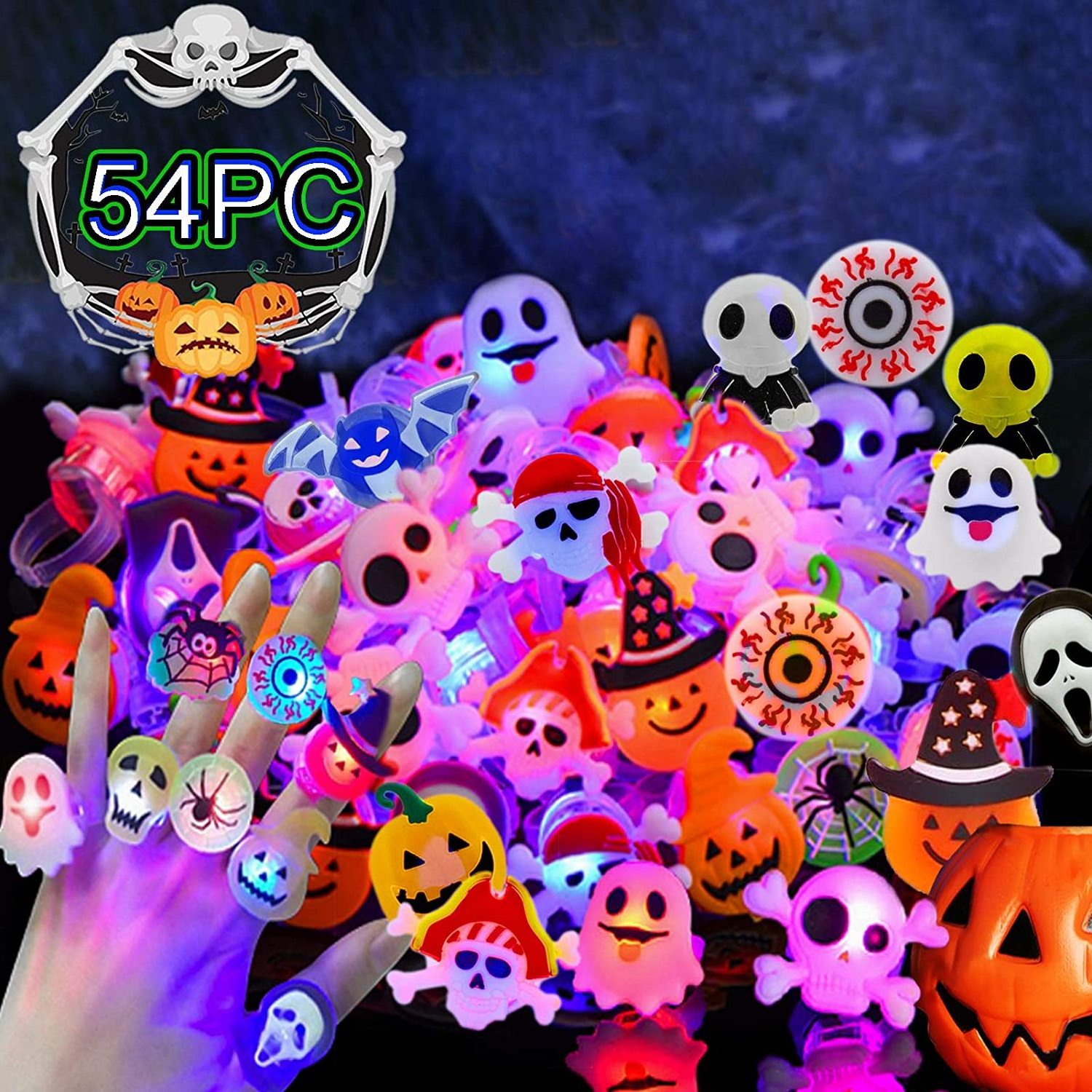 Nicro Halloween Supplies Pumpkin Led Ring Neon Party Favors Blinking Soft Jelly Rubber Luminous Flash Finger Ring Toys