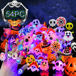 Nicro Halloween Supplies Pumpkin Led Ring Neon Party Favors Blinking Soft Jelly Rubber Luminous Flash Finger Ring Toys