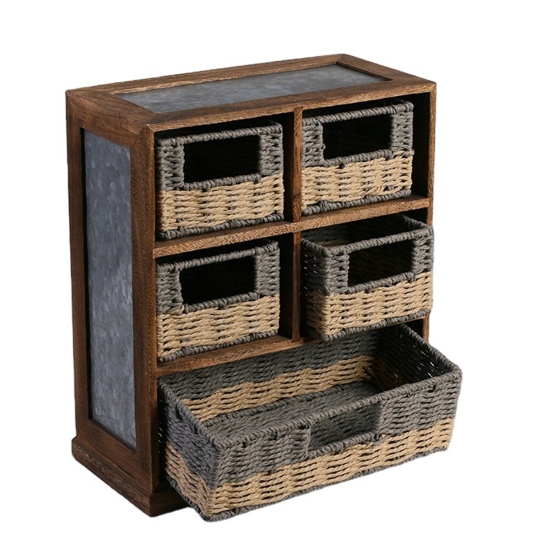 5 Heavy Duty Cloth Drawers Slide Wicker Basket Cabinet With Pulls Knobs