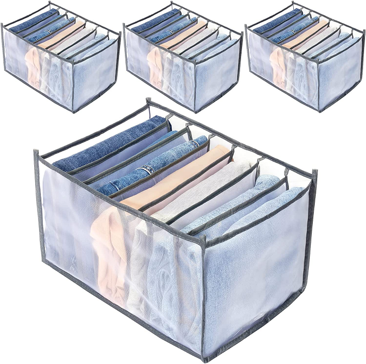 Closet Storage & Organization Wardrobe Clothes Organizer , 7 Grids Foldable Visible Clothes Drawer Mesh Storage Box for Jeans