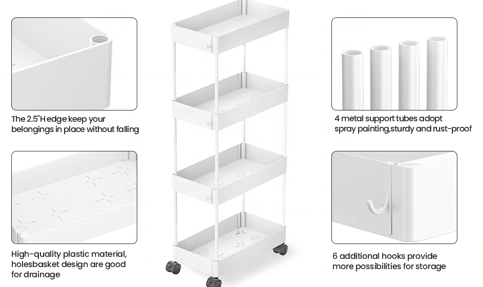 3 Tier Bathroom Storage Cart with Wheels Slide Out Bathroom Cart Organizer for Bathroom Laundry Kitchen Narrow Places