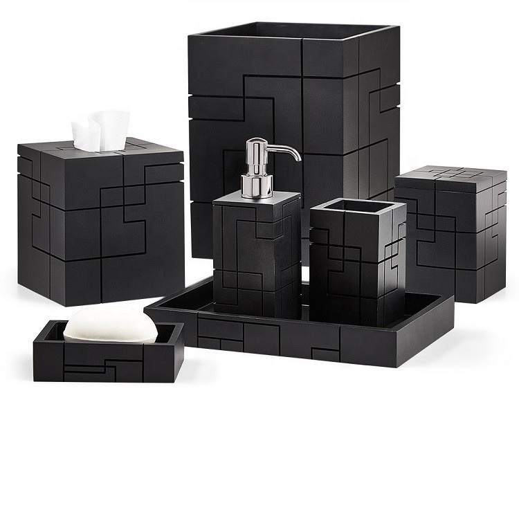 Modern black hotel balfour resin bathroom set accessories