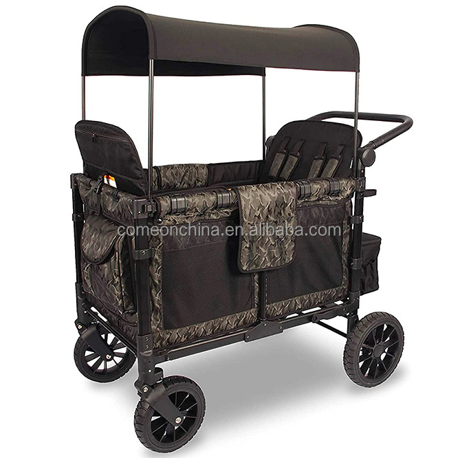 Outdoor Luxury 4 Seats Stroller Wagon 4 Seater Kids Baby Travel Wagon Stroller Camping Folding 4 seat Wagon Stroller with Canopy