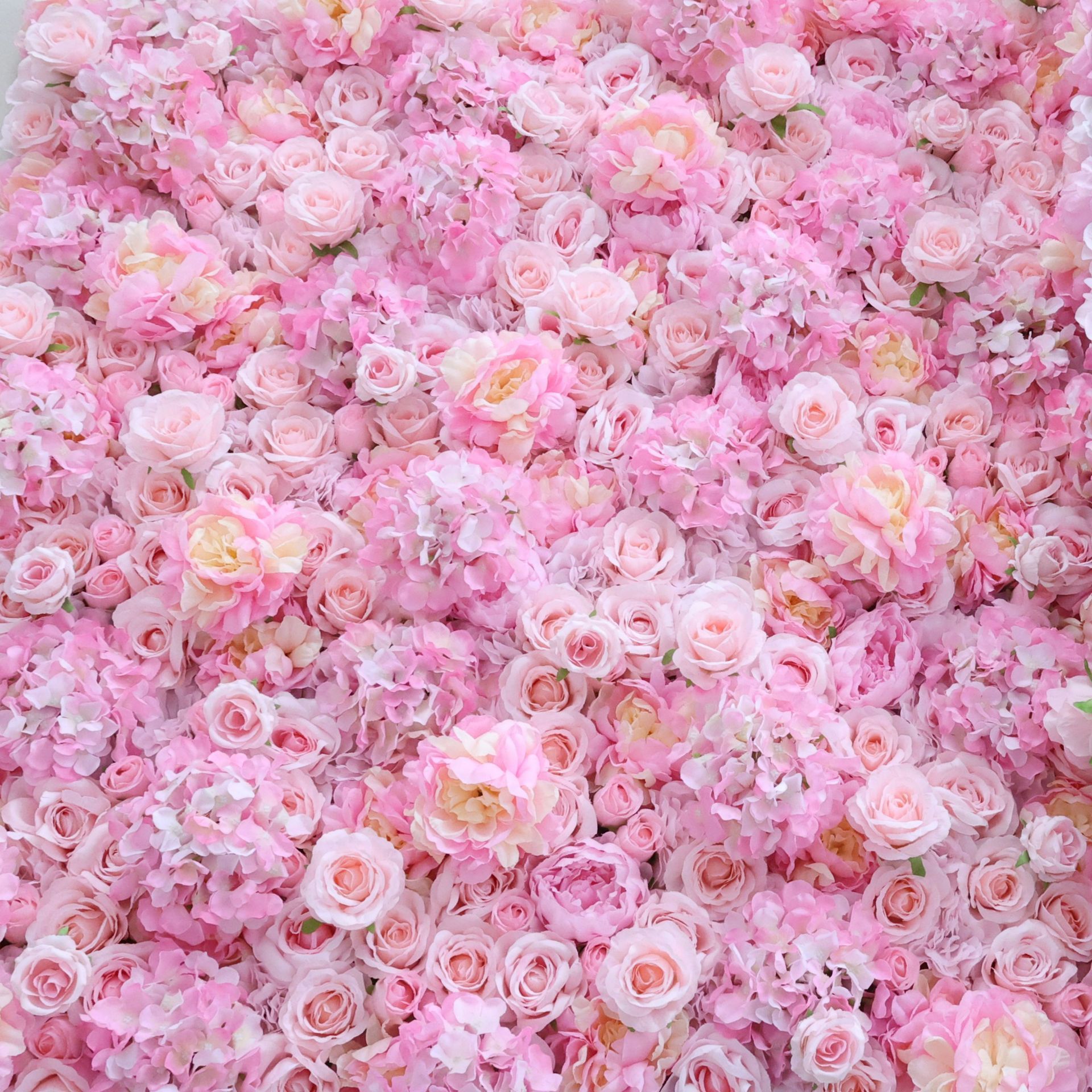 Wedding Decoration 3D Rolled Up Cloth Backing Pink Silk Hydrangeas Rose Artificial Fabric Flower Wall for Party