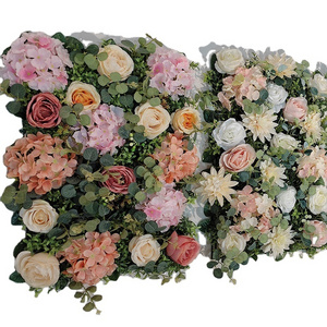 New Arrival 40cmx60cm Plastic Base Silk Faux Flower Artificial Flores Backdrop Wedding Decorative Fake Flowers Wall Panel