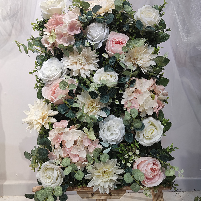 New Arrival 40cmx60cm Plastic Base Silk Faux Flower Artificial Flores Backdrop Wedding Decorative Fake Flowers Wall Panel