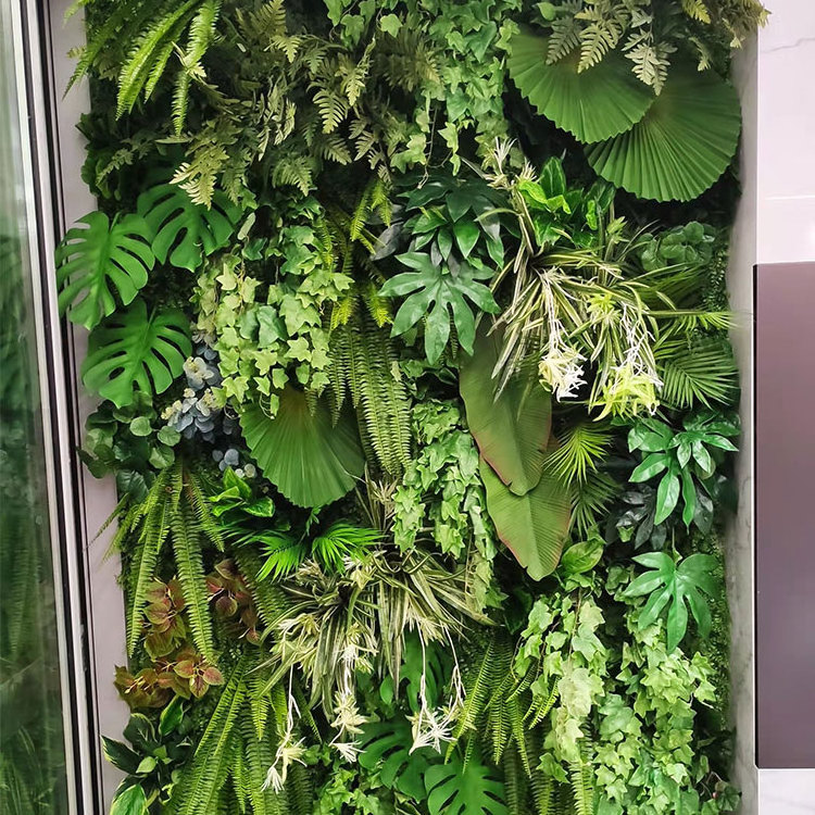 Simulation Jungle Style Wall Covering Decorative Hanging Plants Fake Grass Panel Plastic Green Artificial Plant with Flowers