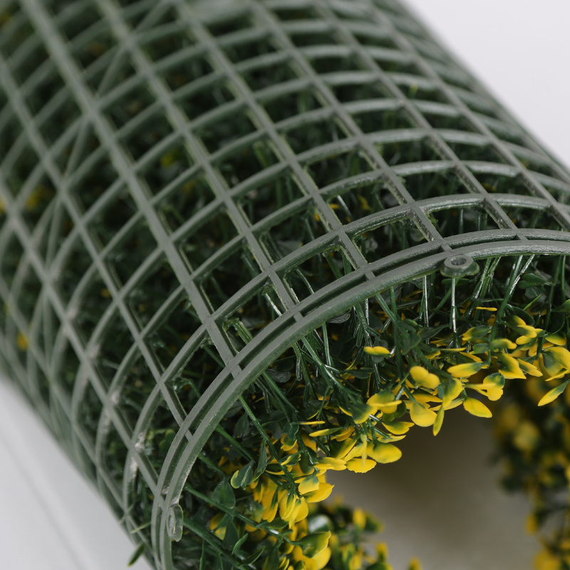 50*50cm Anti-aging Artificial Hedge Leaf Fence Panels Artificial Mixed Green Yellow Milan Leaf Fence for Garden Decor