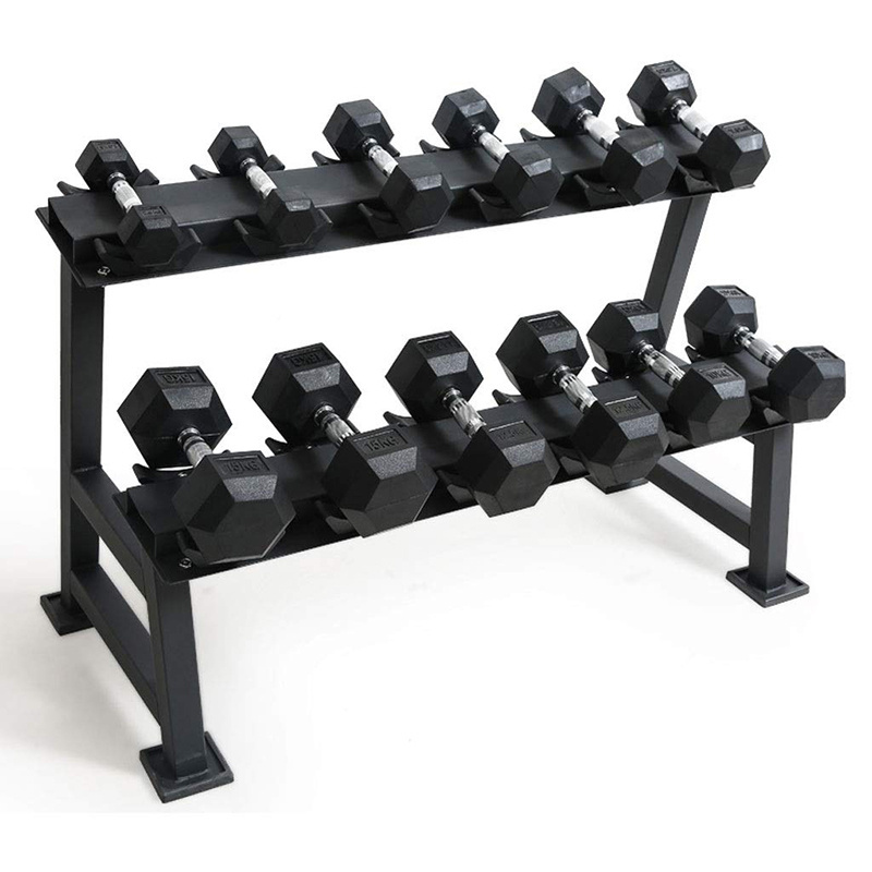 MKAS Weight Rack for Dumbbells for Home Gym 2 Tier Rubber Coated Round Dumbbell Rack Stand