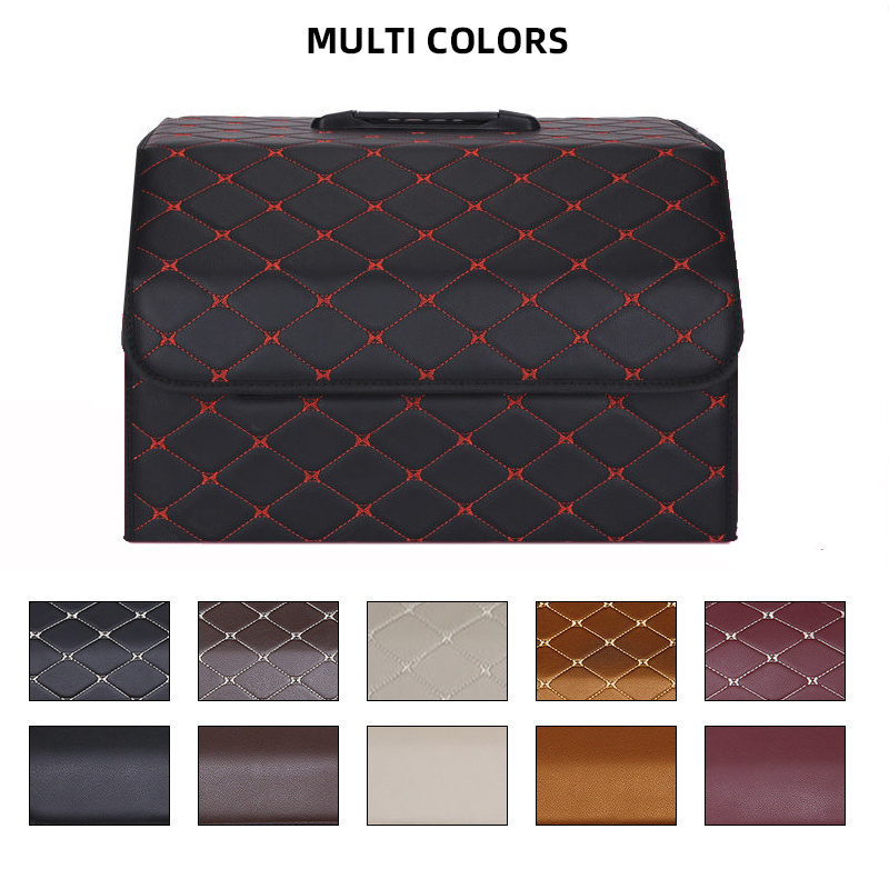 MKAS Foldable Leather Universal Storage Box With Compartments Collapsible Folding Car Trunk Boot Organizer