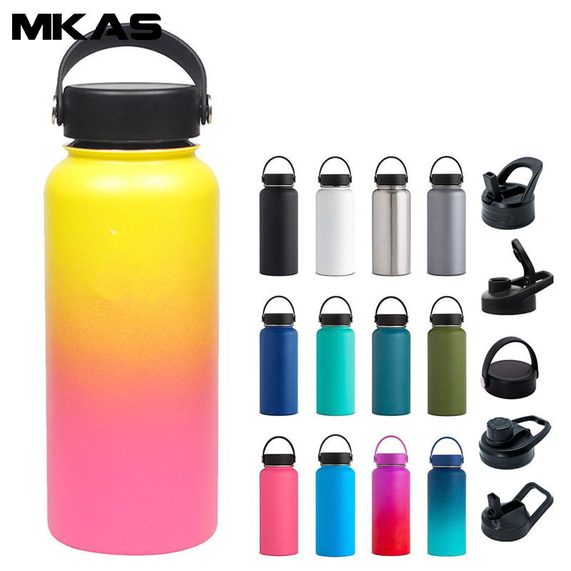 MKAS 32 Oz 304 Stainless Steel Water Bottle Double Wall With Straw Vacuum 64Oz wide mouth Insulated Stainless Steel Water Bottle