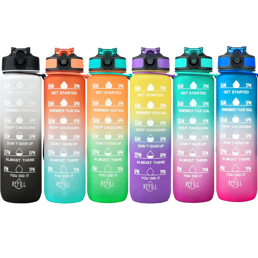 MKAS Workout Sport Custom Logo Insulated Straw Strainer Tritan 1L Plastic Motivational Water Bottles with Time Marker