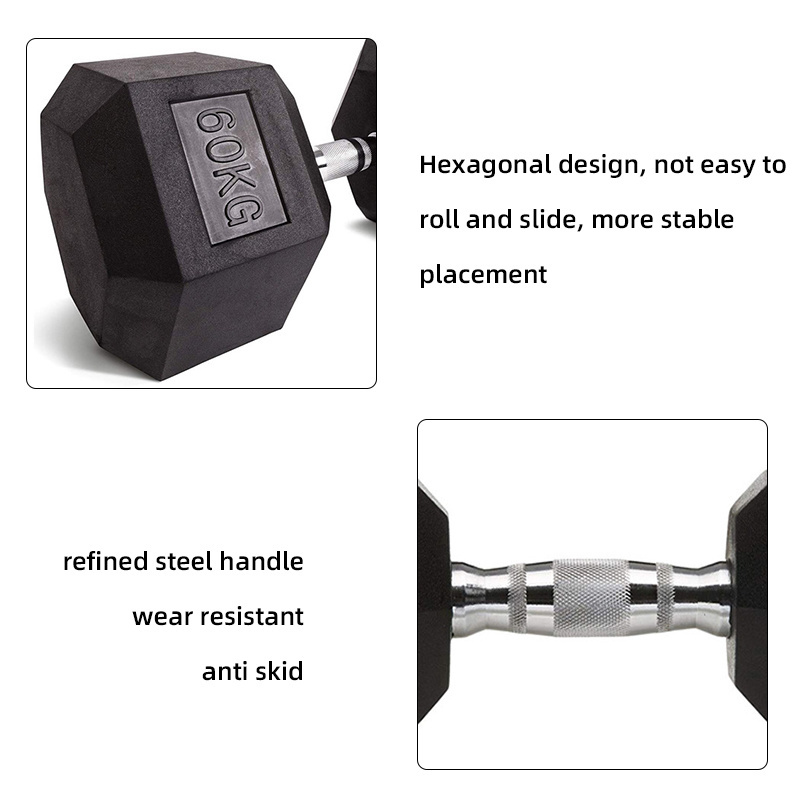 MKAS Weights Fixed Rubber Coated Cheap 50Kg Hex Hexagonal Dumbbell 5Kg Kg Lbs Set 50Kg Chromed Gym Rubber Hex Dumbbells