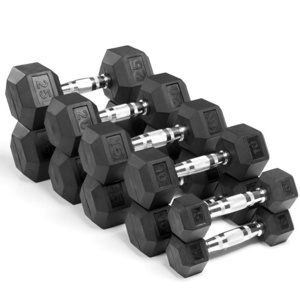 MKAS Weights Fixed Rubber Coated Cheap 50Kg Hex Hexagonal Dumbbell 5Kg Kg Lbs Set 50Kg Chromed Gym Rubber Hex Dumbbells