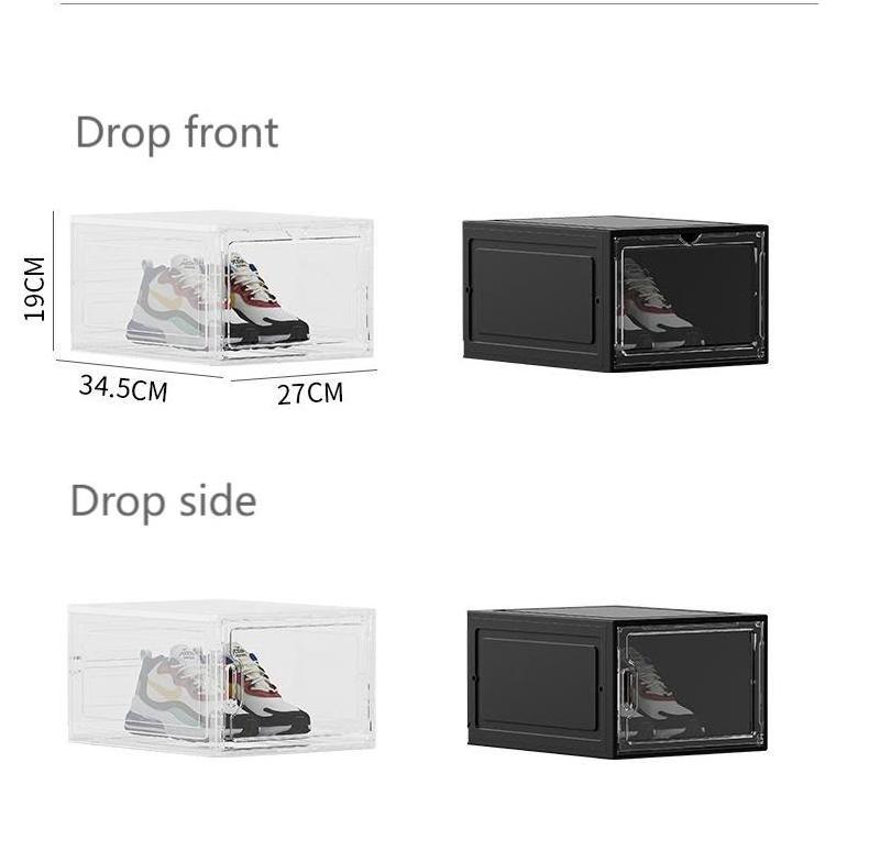 Plastic clear shoe box drop front sneaker box transparent acrylic drop side shoe storage Stackable Organizer magnetic