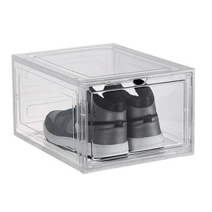 Plastic clear shoe box drop front sneaker box transparent acrylic drop side shoe storage Stackable Organizer magnetic