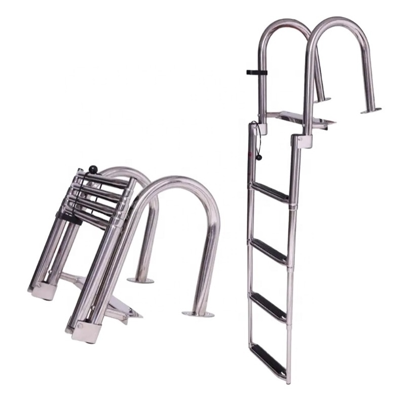 Boat Accessories Stainless Steel 4 Step Ladder Boat Boarding  Swimming Pool Folding Ladder