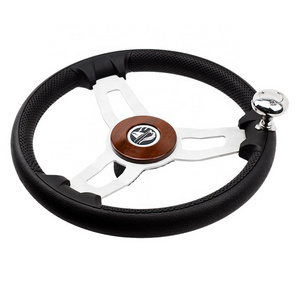 New Style 13.5" Boat Wheel Marine Stainless Steel with Black PU Foam & Knob Boat Steering Wheel