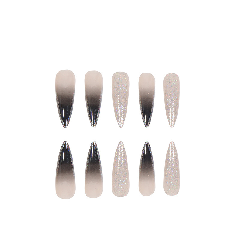 Temooi False Nails Press On Wholesale Silver Glitter Long Stiletto 24Pcs ABS Finger Nails With Nail Glue