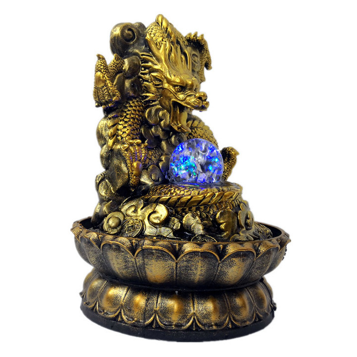 Asian Style Home indoor Geomantic Omen decor resin dragon statue water fountain