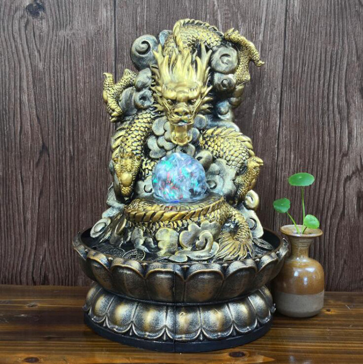 Asian Style Home indoor Geomantic Omen decor resin dragon statue water fountain