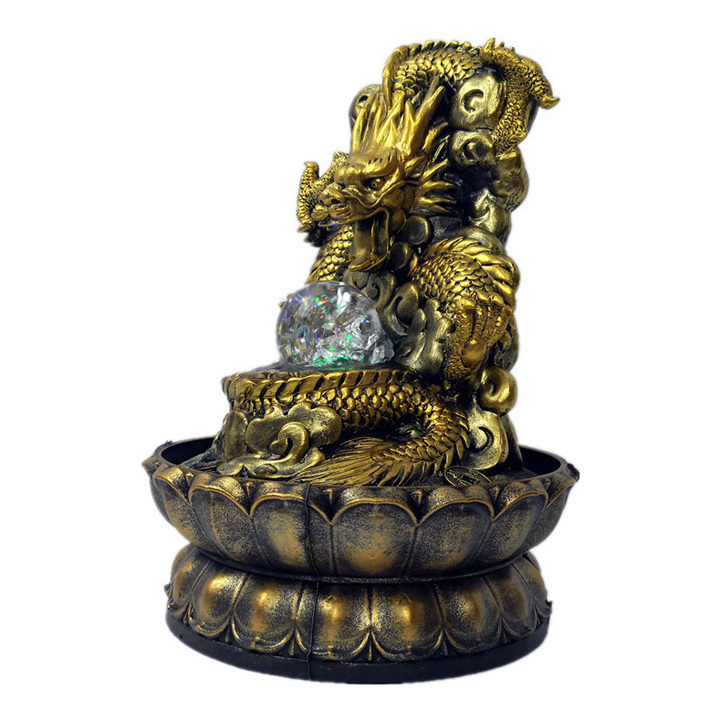 Asian Style Home indoor Geomantic Omen decor resin dragon statue water fountain