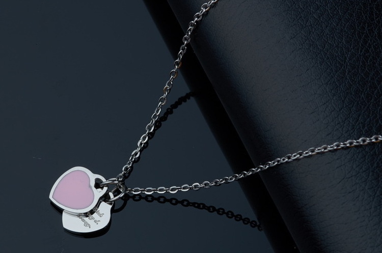 SJSG0172 Best Selling Products Stainless Steel Jewelry Gold Plated Women Pink Epoxy Double Heart Pendant Necklace