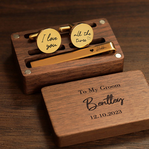 Personalized Name Cufflinks Groomsmen Gifts Jewelry Wooden Box Package Cufflinks For Dad Bachelor Party Gift