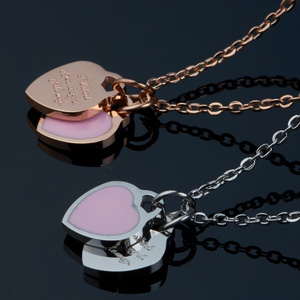 SJSG0172 Best Selling Products Stainless Steel Jewelry Gold Plated Women Pink Epoxy Double Heart Pendant Necklace