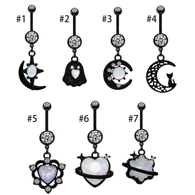 Lateefah 2024 Fashion Cute Heart Cat Ghost Moon Piercing Jewelry Stainless Steel Navel Ring