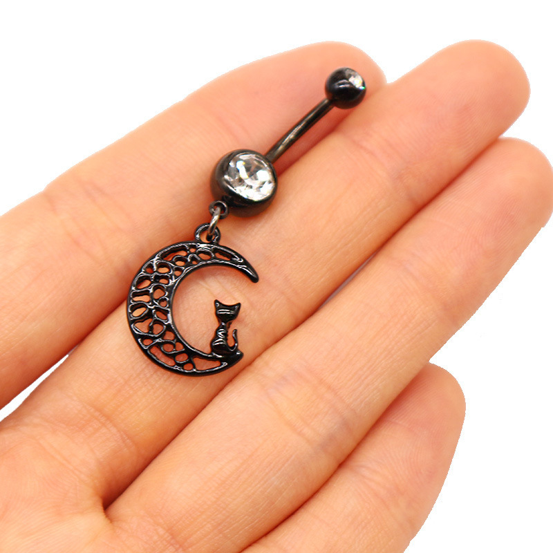 Lateefah 2024 Fashion Cute Heart Cat Ghost Moon Piercing Jewelry Stainless Steel Navel Ring