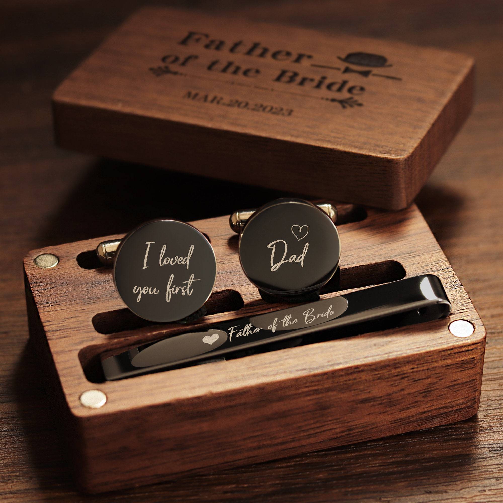 Personalized Name Cufflinks Groomsmen Gifts Jewelry Wooden Box Package Cufflinks For Dad Bachelor Party Gift