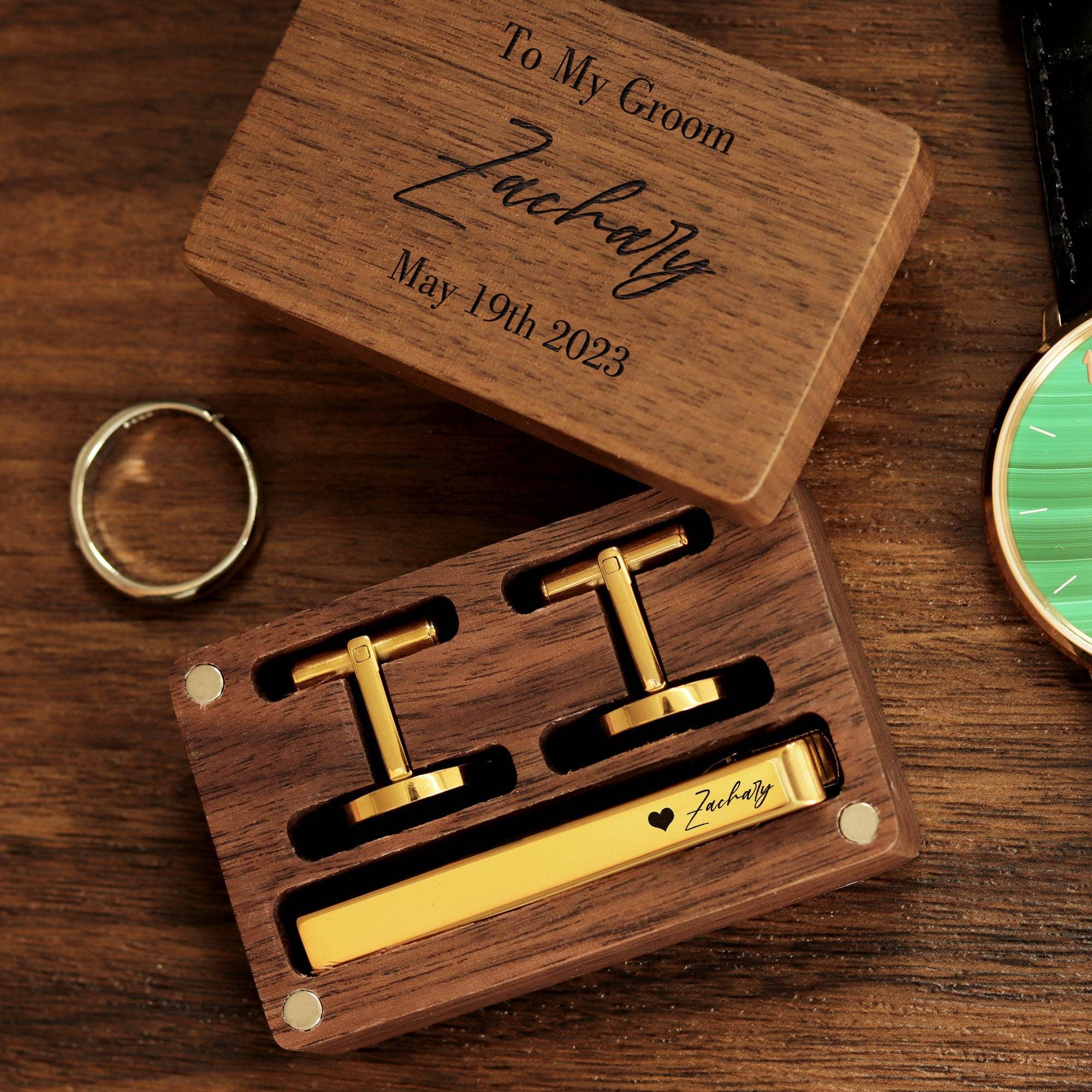 Personalized Name Cufflinks Groomsmen Gifts Jewelry Wooden Box Package Cufflinks For Dad Bachelor Party Gift