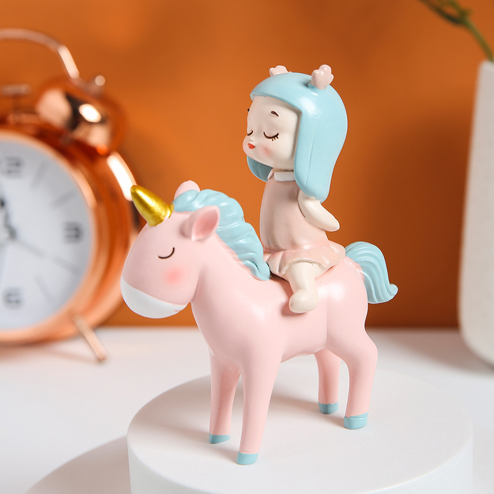 Nordic Unicorn Horn Angel Figurines Lovely Girl Flower Fairy Statue Home Decor Creative Fairy Garden Christmas Birthday Kid Gift