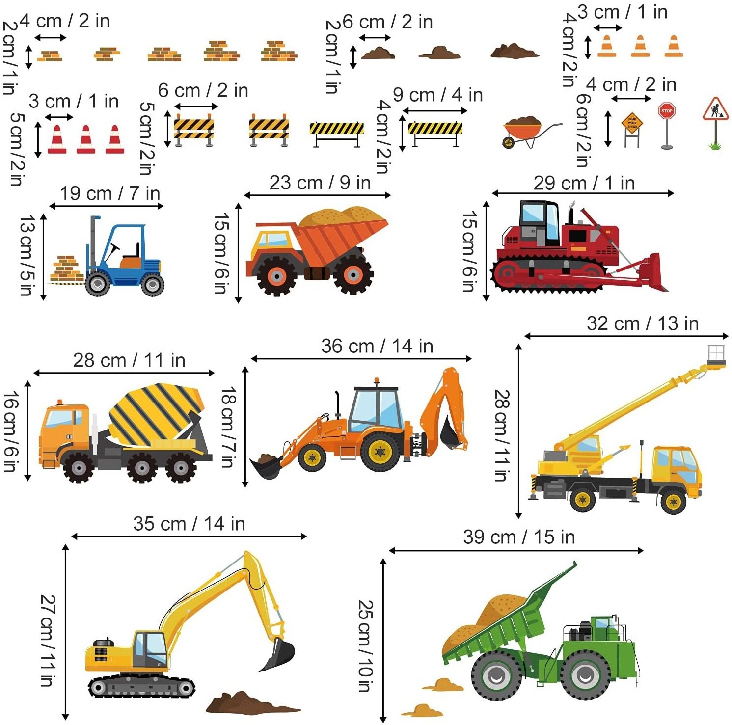 Construction Vehicles Wall Decals Tractor Excavator Crane Wall Stickers Kids Bedroom Boys Room Playroom Wall Decor