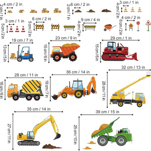 Construction Vehicles Wall Decals Tractor Excavator Crane Wall Stickers Kids Bedroom Boys Room Playroom Wall Decor