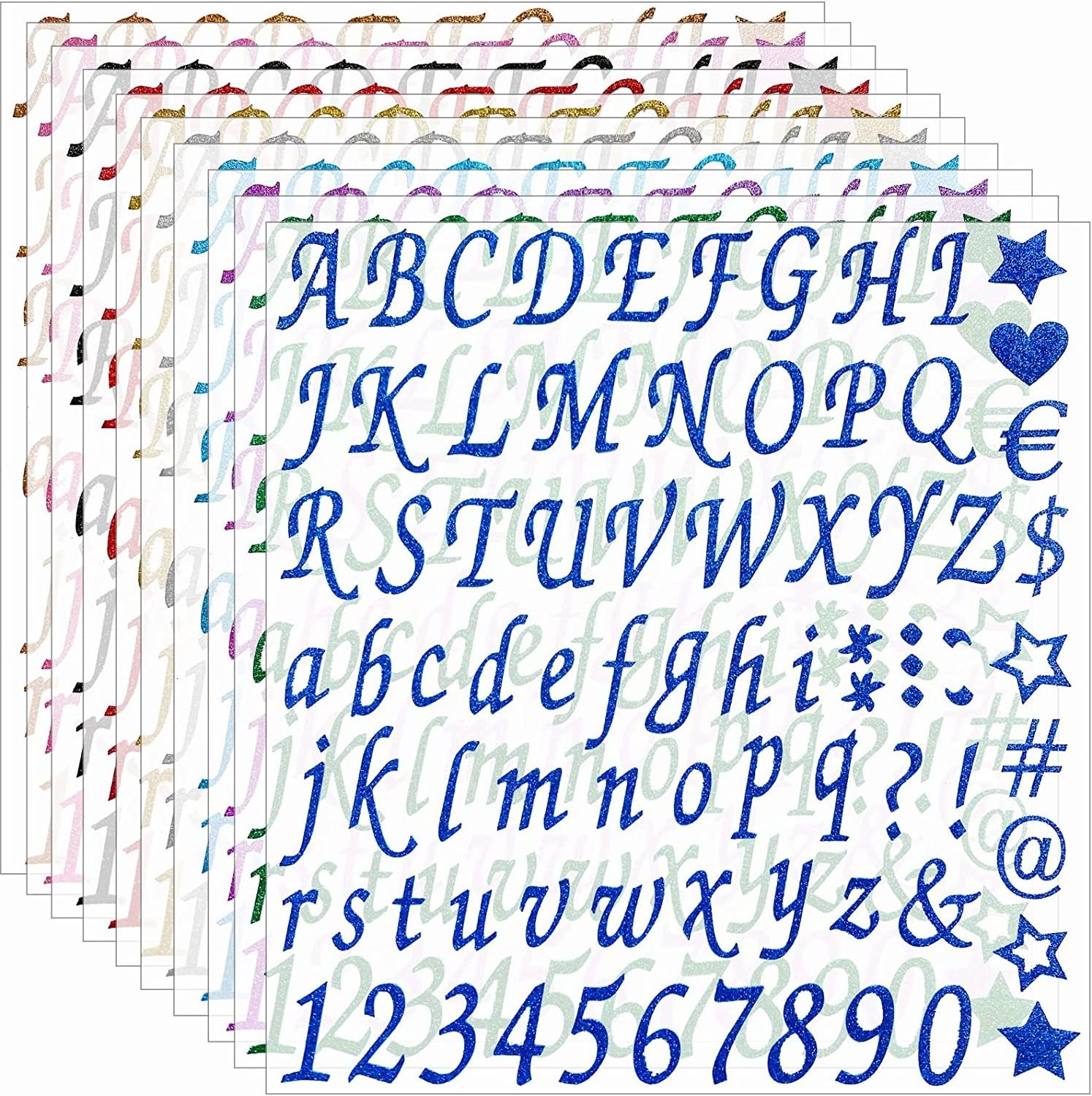 10 Sheets Glitter Alphabet Letter Stickers, Self Adhesive letter and Number Stickers Decals for Sign DIY Crafts Art Making(1inch