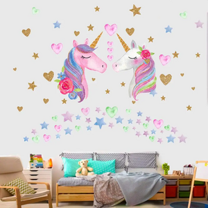 Glitter Unicorn Wall Decals Stickers for kids Room Large Size Unicorn Wall Stickers Decors for Girls Kids Bedroom Birthday Party