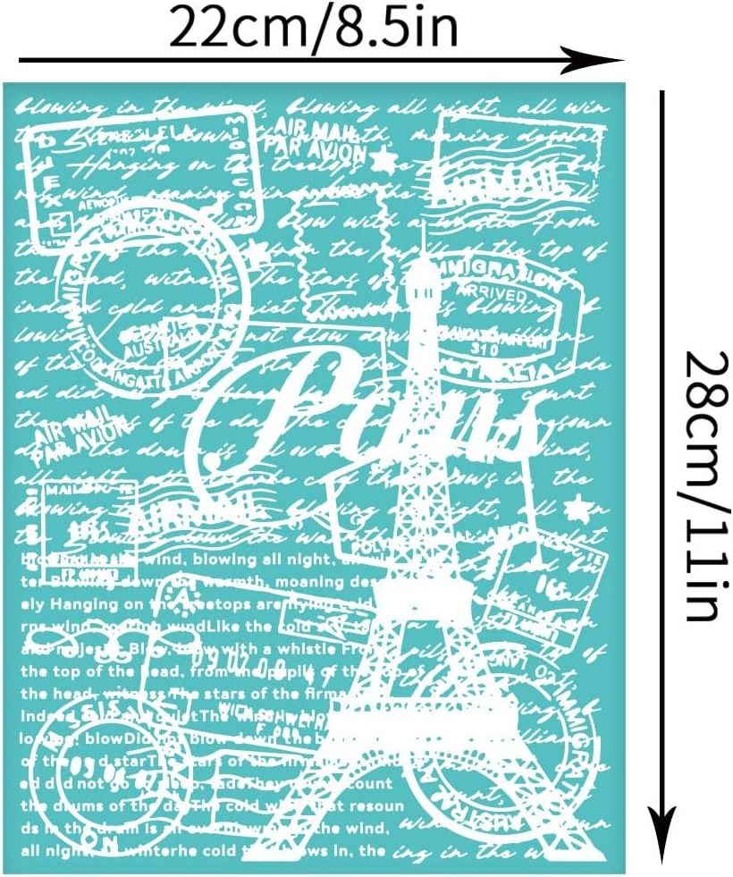 2pcs 8.6x11 Inch Self-Adhesive Silk Screen Printing Stencil Reusable  Mesh Stencils Parisian Postcard French Transfers