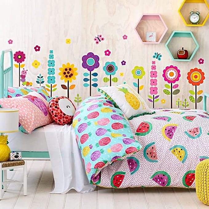 Flower Wall Stickers for Kids - Floral Garden Wall Decals for Girls Room - Removable Toddlers Bedroom Vinyl Nursery Wall decor [