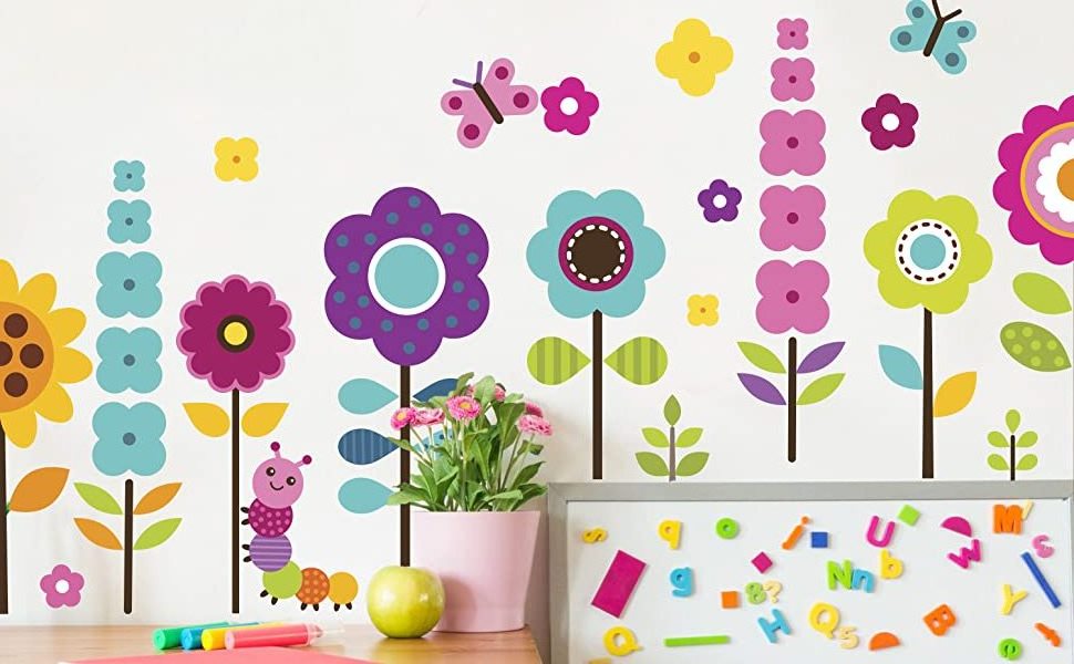 Flower Wall Stickers for Kids - Floral Garden Wall Decals for Girls Room - Removable Toddlers Bedroom Vinyl Nursery Wall decor [