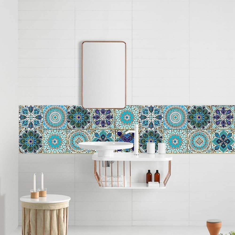 Mandala Style Tile Stickers Peel and Stick Self Adhesive Moroccan Tiles wall Backsplash Waterproof Kitchen Bathroom Furniture