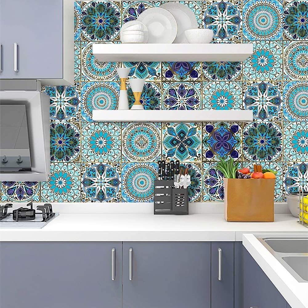 Mandala Style Tile Stickers Peel and Stick Self Adhesive Moroccan Tiles wall Backsplash Waterproof Kitchen Bathroom Furniture