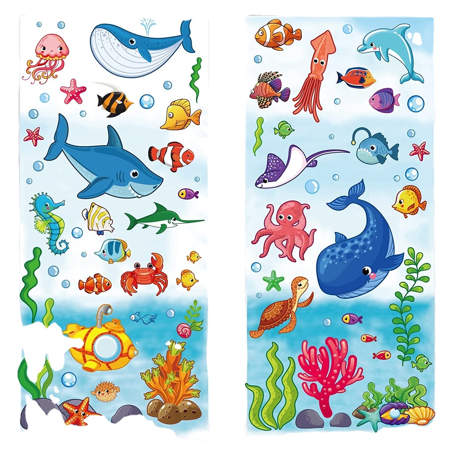 9 Sheets Ocean Themed Window Clings Stickers Cartoon Sea Life Under The Sea Double-Sided Window Decals for Summer School Home