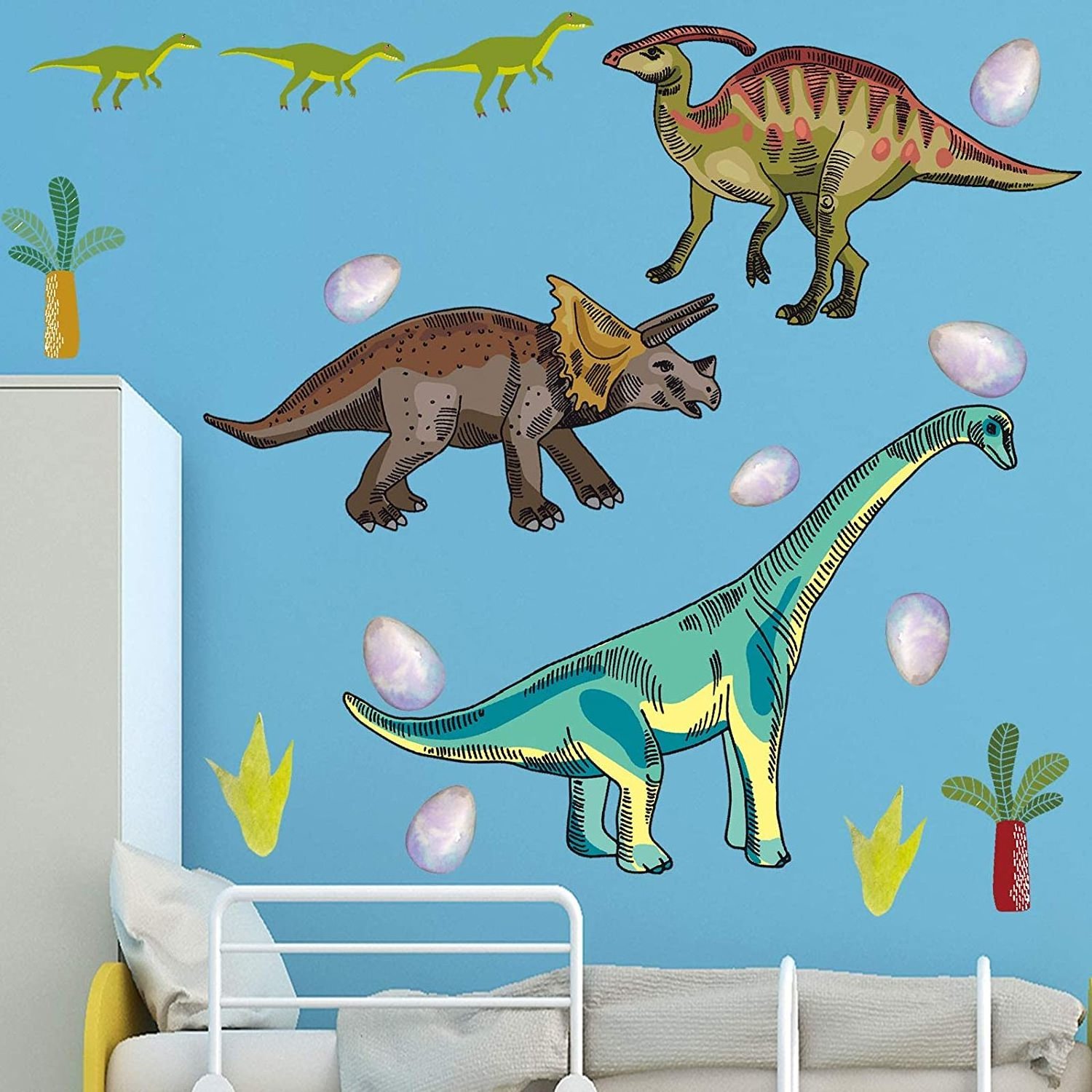 Dinosaur Wall Decals for Boys Room Watercolor Dinosaur Wall Stickers for kids Bedroom Large Dino Wall Decorations for Nursery