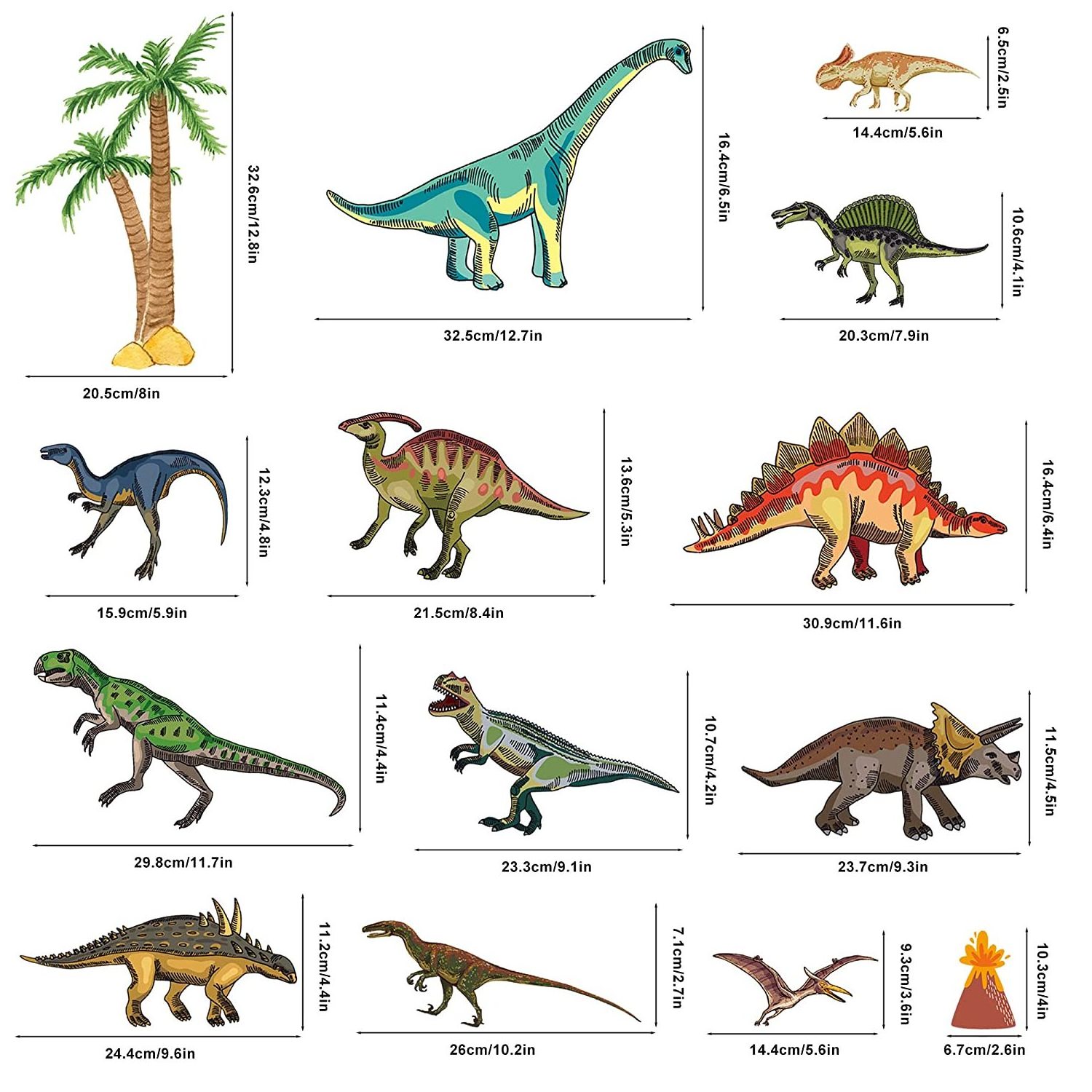 Dinosaur Wall Decals for Boys Room Watercolor Dinosaur Wall Stickers for kids Bedroom Large Dino Wall Decorations for Nursery