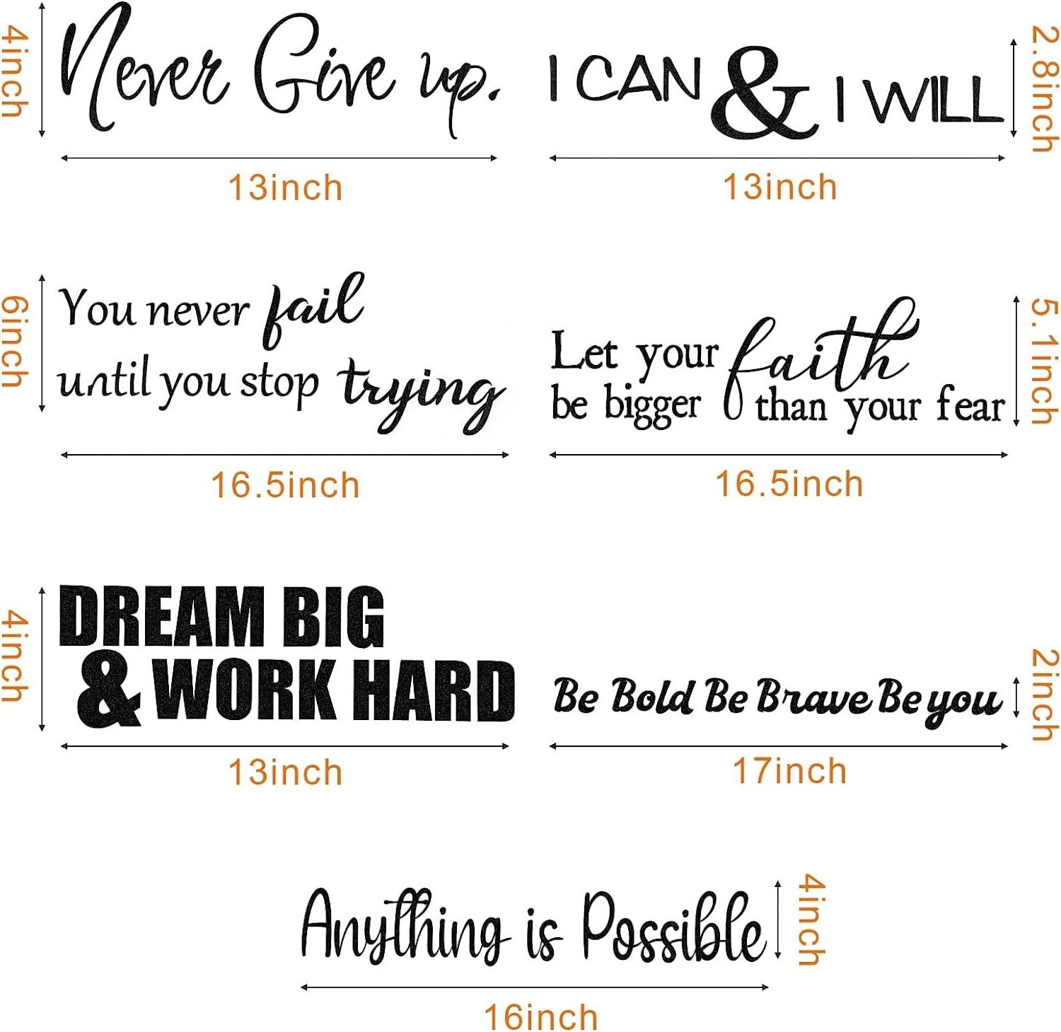 Vinyl Wall Quotes Stickers Inspirational Quotes Decals Peel and Stick Motivational Wall Decals Never Give up Anything is Possibl